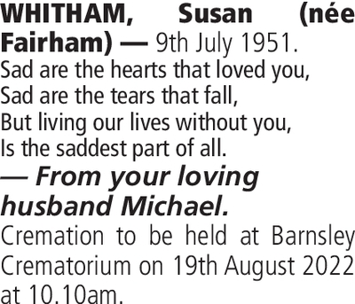 Notice for Susan Whitham