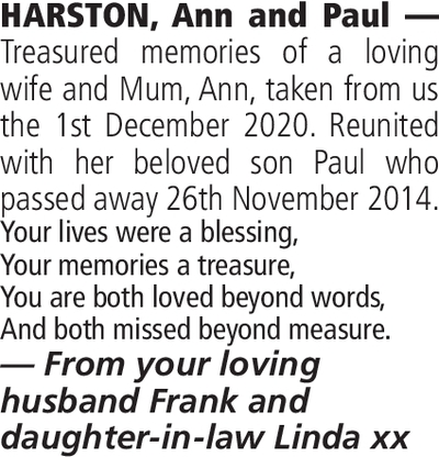 Notice for Ann Harston