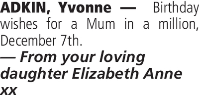 Notice for Yvonne Adkin