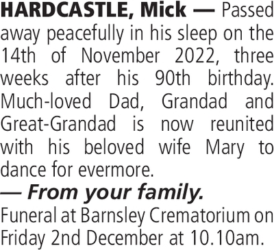 Notice for Mick Hardcastle