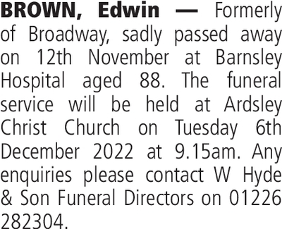 Notice for Edwin Brown