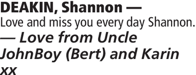 Notice for Shannon Deakin