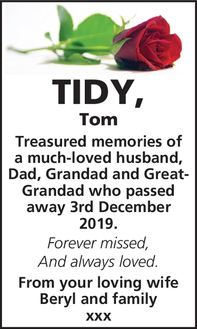 Notice for Tom Tidy