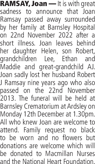 Notice for Joan Ramsay