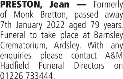 Notice for Jean Preston