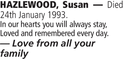 Notice for Susan Hazlewood
