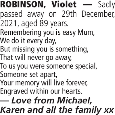 Notice for Violet Robinson