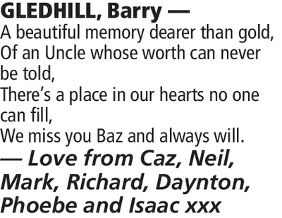 Notice for Barry Gledhill