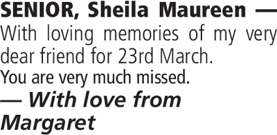 Notice for Sheila Maureen Senior