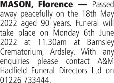 Notice for Florence Mason