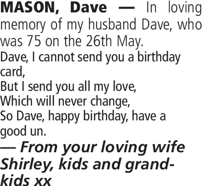 Notice for Dave Mason