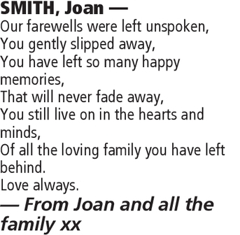 Notice for Joan Smith