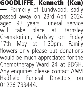 Notice for Kenneth Goodliffe