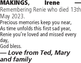 Notice for Irene Makings