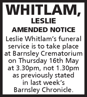 Notice for Leslie Whitlam