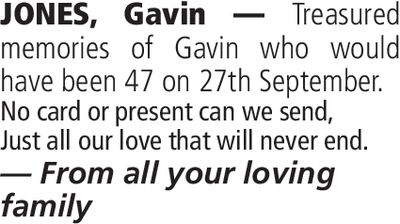 Notice for Gavin Jones